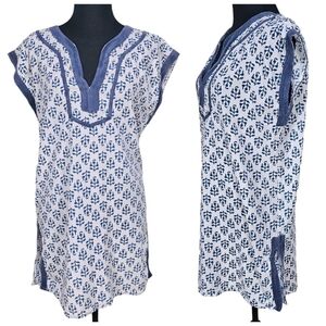 Madison Mathews Women Tunic Medium White V-Neck Beachy Vacation Cover Up Light